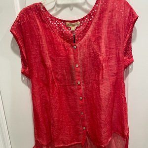 Black Swan Short sleeve button-down blouse with cutout pattern on back, S, NWT